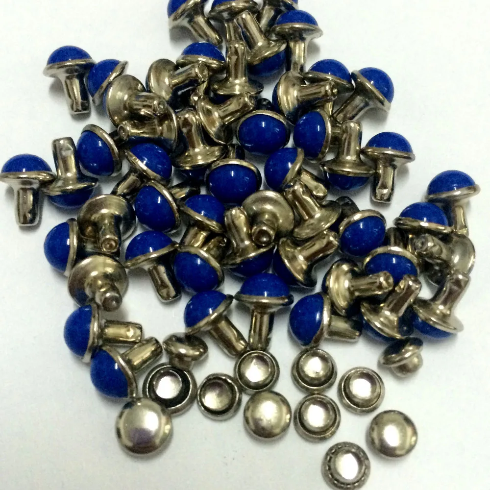 100Pcs 6.5MM Round Royal Blue Acrylic Bag Belts Rivets Punk Rock Spike Rivets With Silver Color Base DIY Making Shipping Free