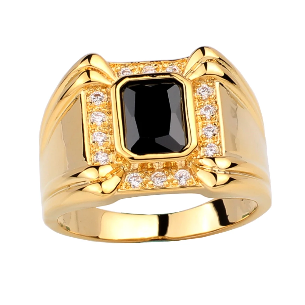 Fashion Jewelry Men Gold Color Ring 4-claw Design Face 7x9mm Oblong Cut Stone R128J Size 10 11 12 13