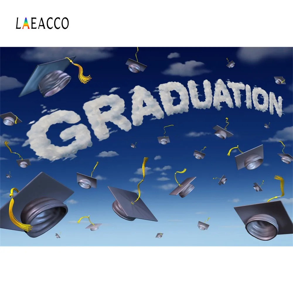 

Laeacco Cartoon Sky Bachelor Cap Graduation Photographic Backgrounds Customized Photography Backdrops For Photo Studio