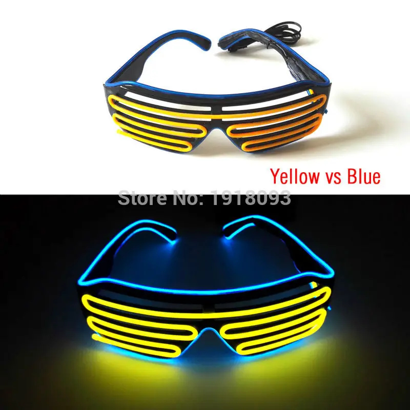 

High quality 17 Style Select Glowing Party decor EL Shutter Glasses Novelty Lighting LED neon+DC-3V Sound active Cell Box driver