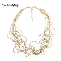 STRATHSPEY New Long Irregular Copper Tube Necklace For Women gold color necklace wedding statement necklaces  jewelry