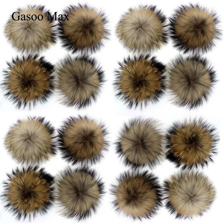 

20pcs/ lot DIY 15cm Real Natural Black Raccoon Fur Pompoms for knitted beanies hat caps keychain and scarves fur pom Wholesale