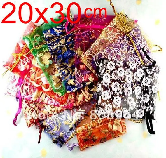 

OMH wholesale 50pcs 20x30cm Love flowers Rose heart Christmas Wedding voile Organza Bags Jewlery packing Gift gift Pouches BZ08