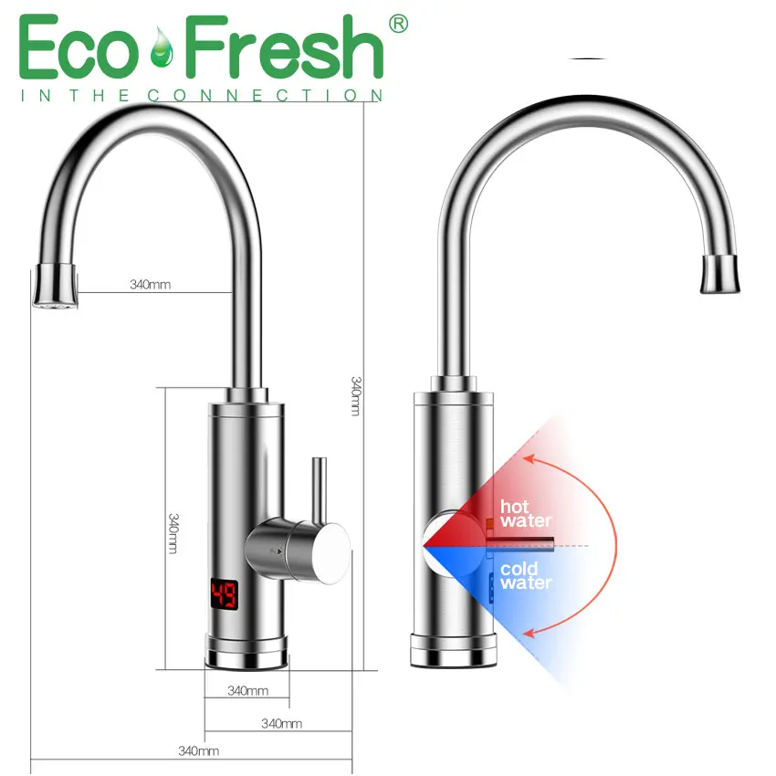 

Электрический кухонный водонагреватель Ecofresh, мгновенный нагреватель для смесителя горячей воды, смеситель для нагрева воды без резервуара, мгновенный нагреватель
