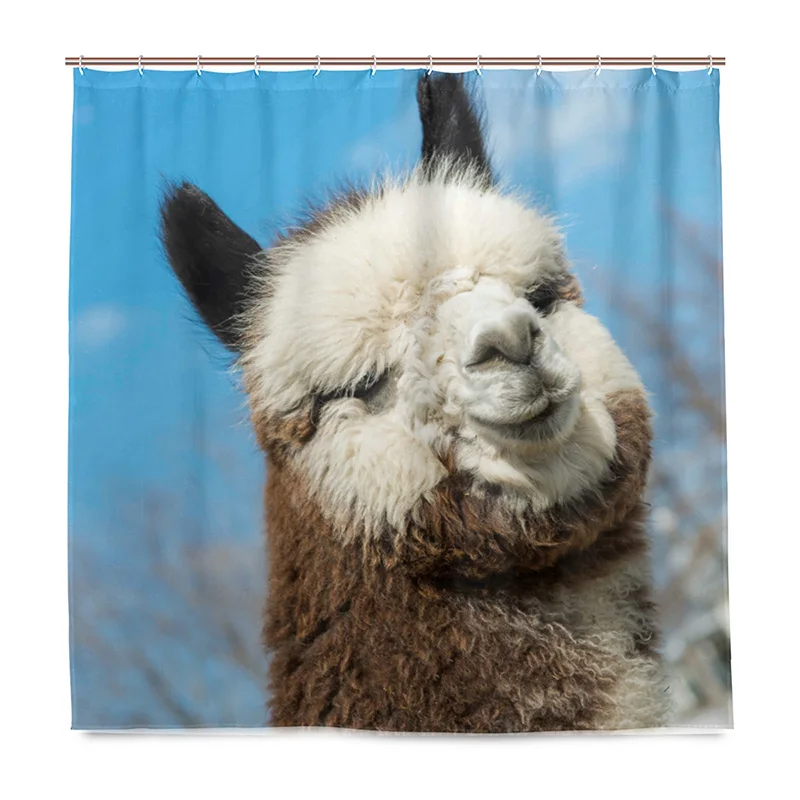 Lovely Cartoon Alpaca Pattern Waterproof Shower Curtains for Bathroom Mildewproof Polyester Fabric Pacos Bath Curtain