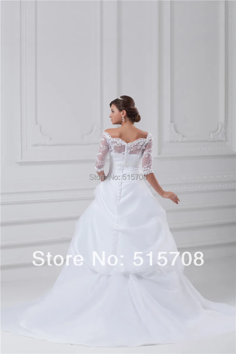 Białe kości słoniowej Off The Shoulder suknie ślubne kaplica suknie ślubne z trenem koronkowe sukienki Custom made 2 4 6 8 10 12 14 16