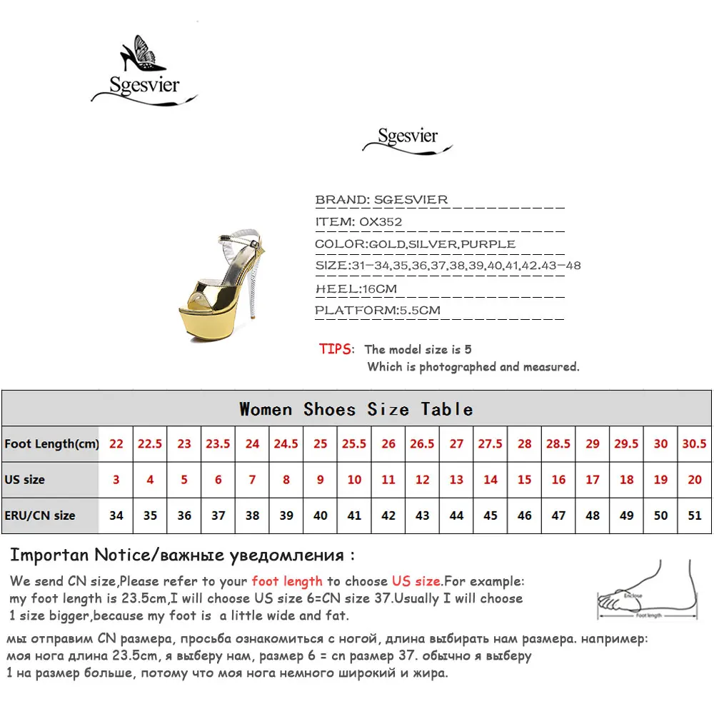 SGESVIER 16cm Ultra High Heel Sandals Shoes Sexy Stripper Shoes Party Summer Thin High Heel Platform Sandals Ladies Shoes OX352