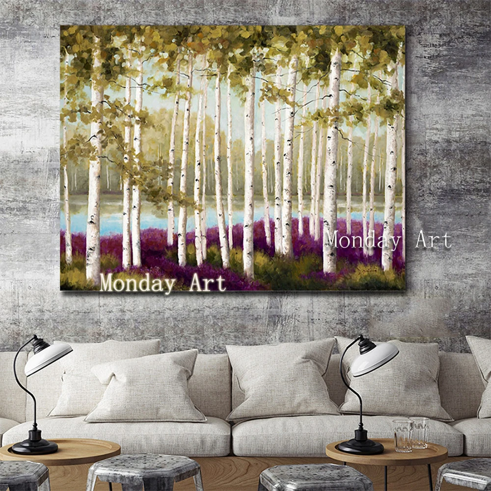 

Hot sale Hand-painted modern tree paintings wall viem pictures landscape Painting wall art pictures for Living Room home Decor