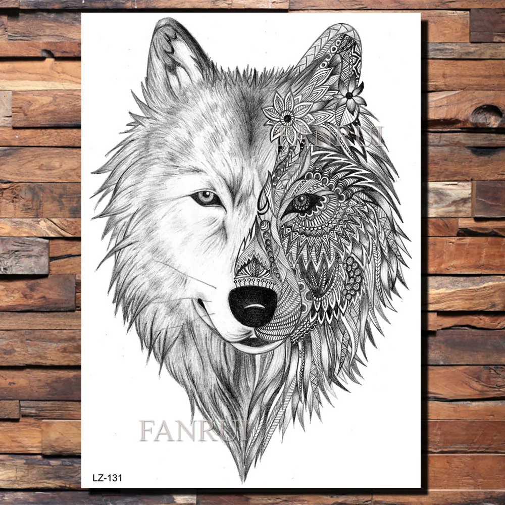 FANRUI Totem Tribal Wolf Temporary Tattoos Sticker Fake Tatoos For Men Black Waterproof Body Art Custom Tattoo Arm Armband