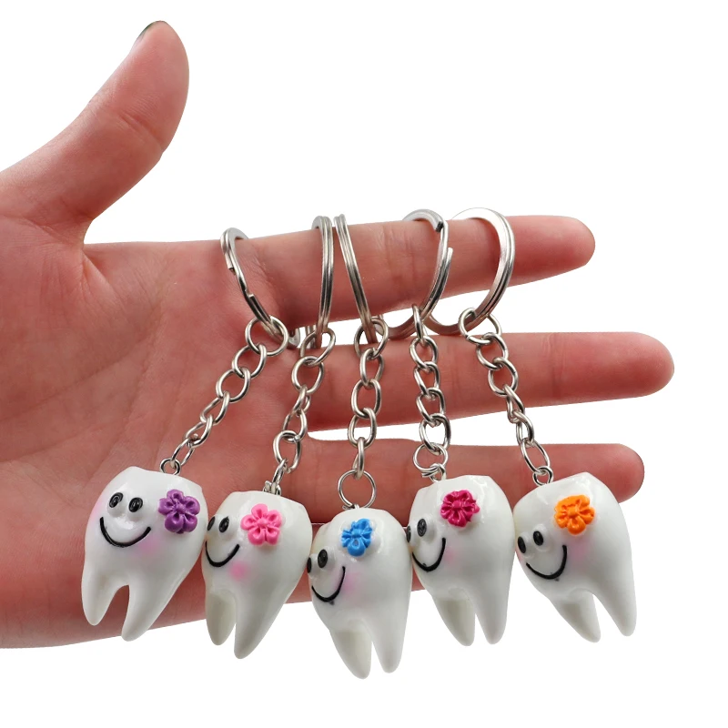 Llavero con forma de dientes de 10 piezas, modelo de simulación de dientes, a la moda, de dibujos animados, regalo para niñas encantadoras