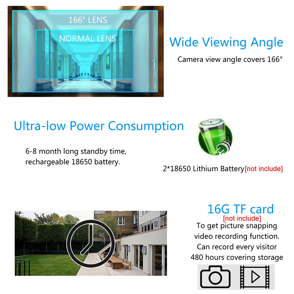 ICSee-WiFi Smart Video Campainha, sem fio Home Security Door Bell, áudio bidirecional, interfone, visão noturna, registro, câmera