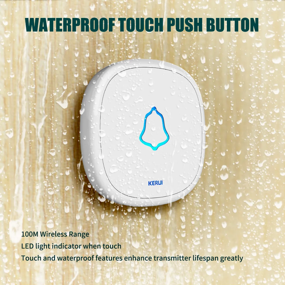 KERUI Waterproof Touch Doorbell Button Wireless SOS Emergency Button 433MHz Alarm Accessories For KERUI Doorbel Alarm System