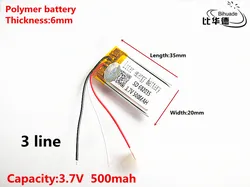 3 line Good Qulity 3.7V,500mAH,602035 Polymer lithium ion / Li-ion battery for TOY,POWER BANK,GPS,mp3,mp4