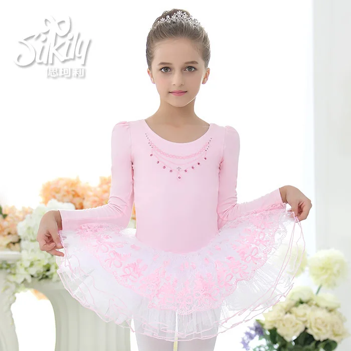 Vestido de bailarina feminino, vestido de manga longa para meninas, vestido de balé com tutu infantil para performance em lago dos cisnes