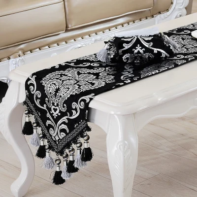 Luxury Europe Runner Mat, Silver Plating Bead Tassels, Beauty Table, Bed Mat, Home Room Decor, Wholesale, FG331