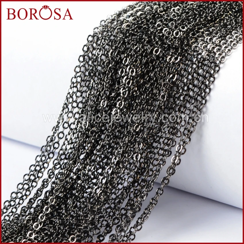 

BOROSA 26'' Dark Antique Silver Color Chains For Pendant Finished Jewelry Chain Necklace Golden Flat Cable Whole Chian PJ005