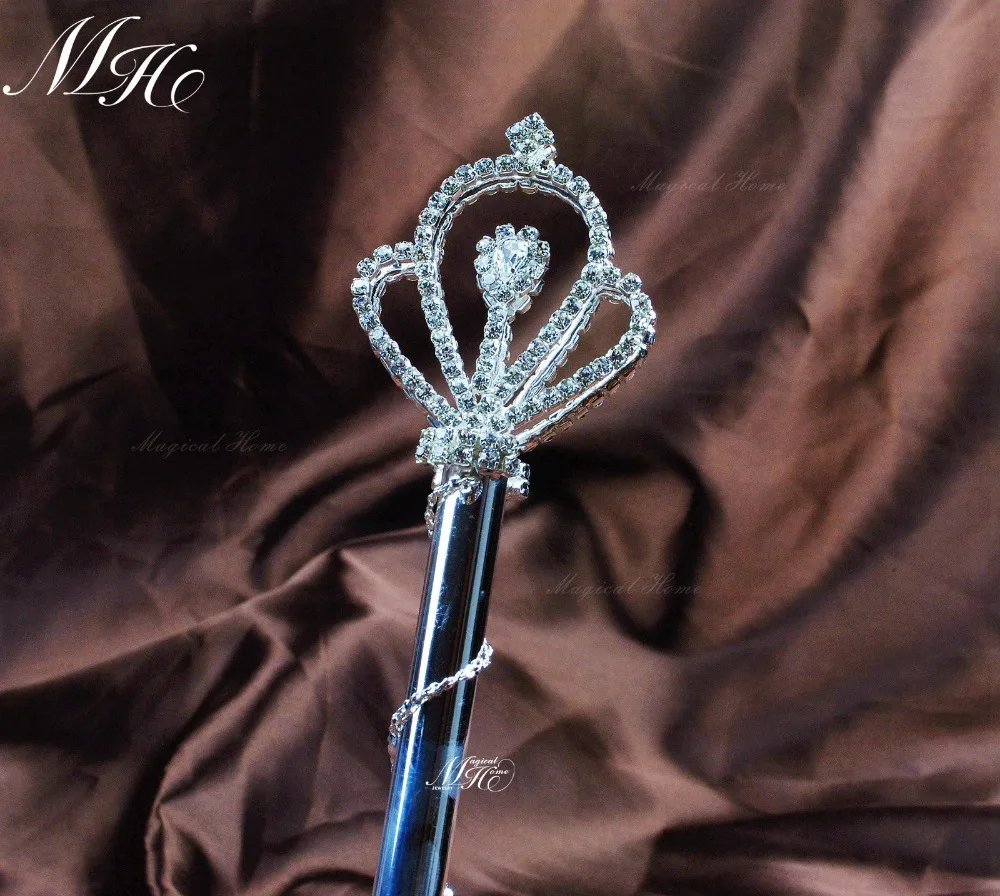 Royal Crown style Scepter Wand Rhinestone Beauty Pageant Wedding Bridal Magic Fairy Queen Double Side Sceptre Prop Staff