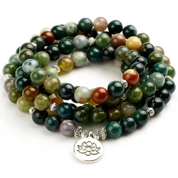 108 Tibetan Buddhist Mala Natural India Onyx Stone Bead Dual-use Women Necklace Men Bracelet Yoga Prayer for Meditation Gift