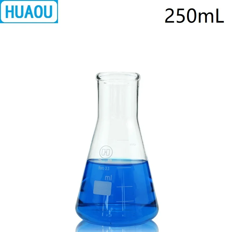 HUAOU 250mL Erlenmeyer Flask Wide Neck with Silicone Plug Stopper Graduation Boro 3.3 Glass Conical Triangle Lab Equipment