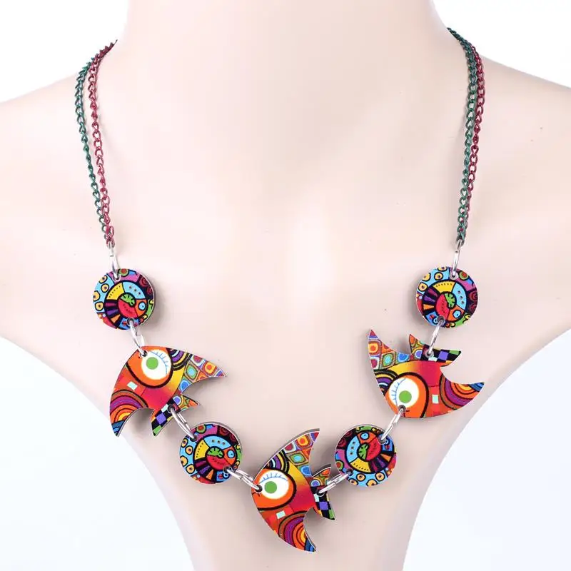 Bonsny colorful fish necklace  face new 2014 lovely cutependant fashion girls acrylics  for woman Free shipping