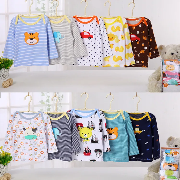 2018 New  Foreign Trade  Spring  pure cotton cartoon  Long Sleeves shirts  Embroidery  Boys And Girls clothes Wholesale 5 pcs