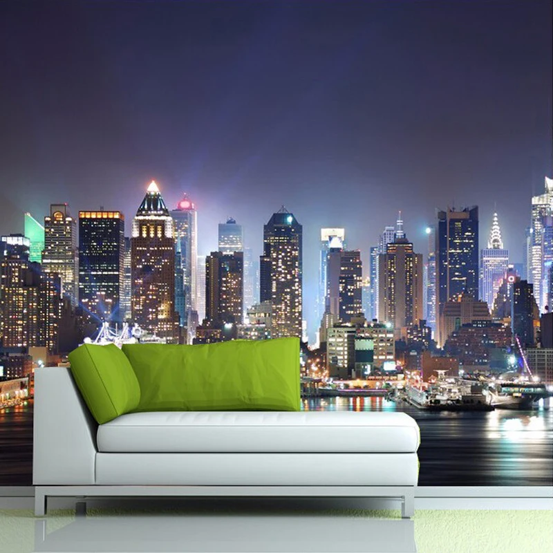 Gratis Verzending Custom 3D Muurschildering Wallpapers Moderne Stad Nacht Uitzicht Voor Slaapkamer Woonkamer Bank Achtergrond Muur Contact Papier