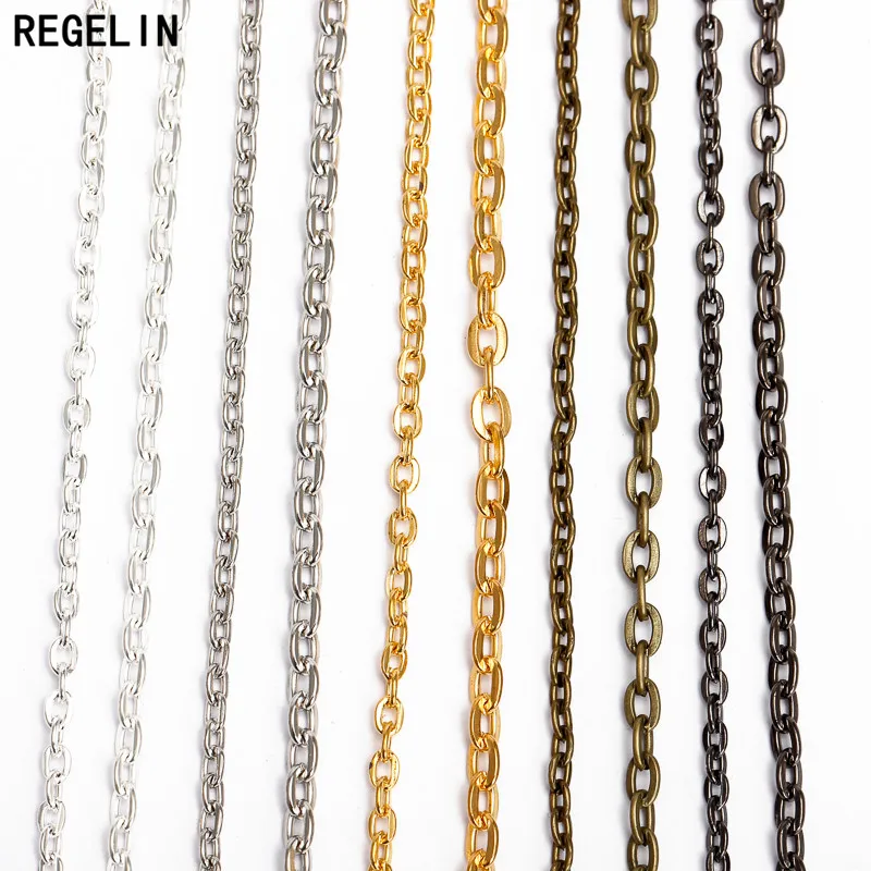 REGELIN Rhodium/Silver/Gold/Gunmetal/Antique Bronze Plated Necklace Chains Brass Bulk 5m/lot for DIY Jewelry Making Materials