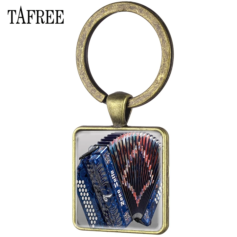 TAFREE Music Note Square Keychain Glass Cabochon Accordion Musical Key Ring Custom Photo Dancer Key Chain Jewelry KeyHolder AC03