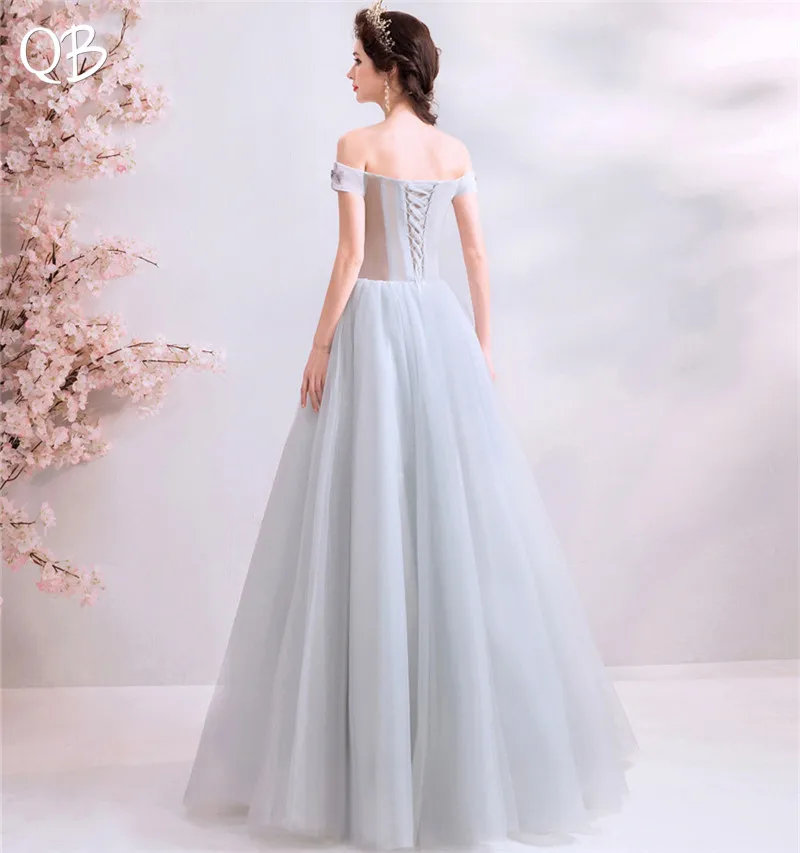 Silver Cap Sleeve A-line Tulle Lace Flowers Beaded Long Formal Elegant Evening Dresses Bride Banquet Party Prom Dress XS16