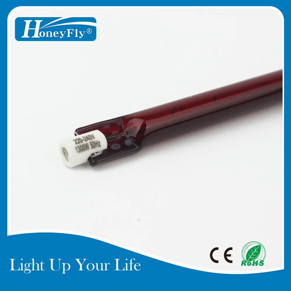 HoneyFly 1pc J254 Infrared Halogen Lamp 1000W/1300W 220V 254mm R7S IR Heater Lamp Ruby Single Spiral Drying Halogen Quartz Lamp