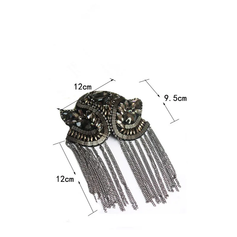 2 Pieces, Handmade Fashion Tassel Patch Chain Shoulder Board Badges Beads Applique Metal Epaulette Military pin on Brooch Medal