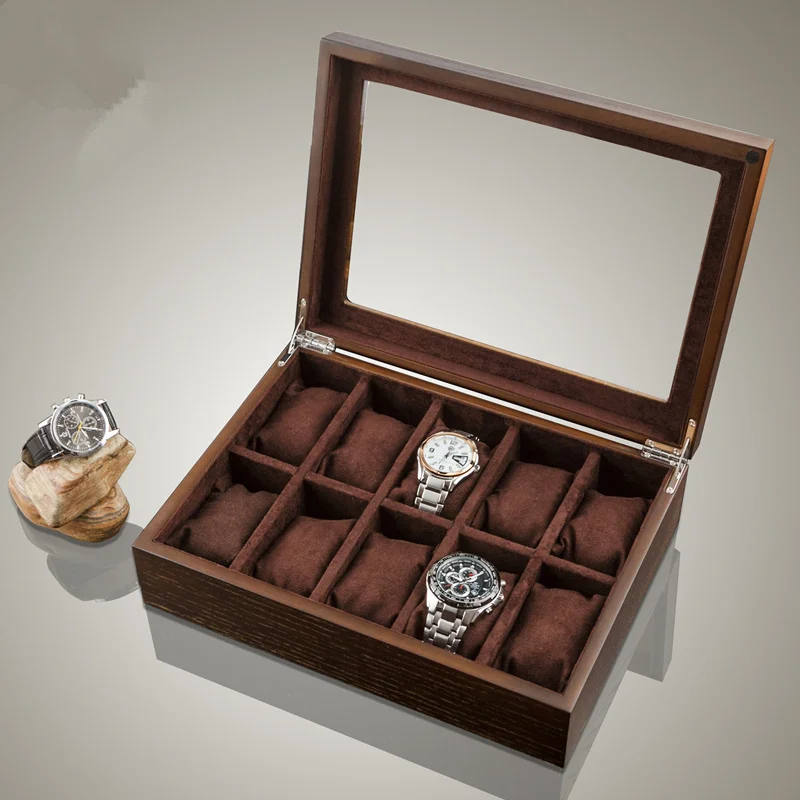 10 Slots Wood Watch Box Organizer With Glass Window Wooden Watch Holder For Men Watch Case Storage Box Watch Display Gift Box