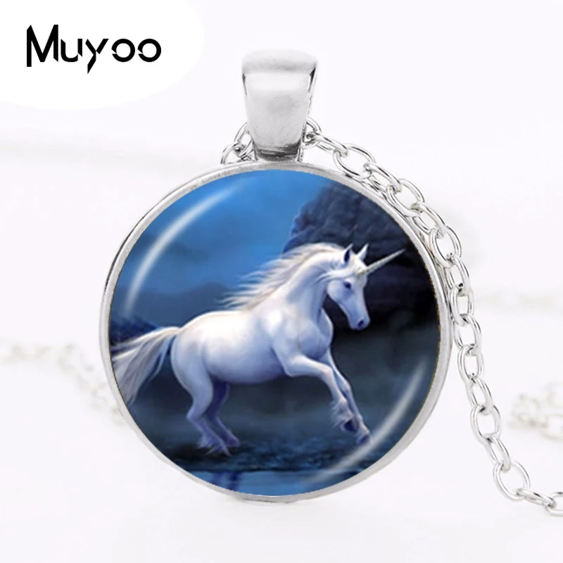 Moonlight Unicorn Photo Necklace Horse with Wings Jewelry Glass Cabochon Pendant Chain Neckless Women Fashion Jewelry HZ1