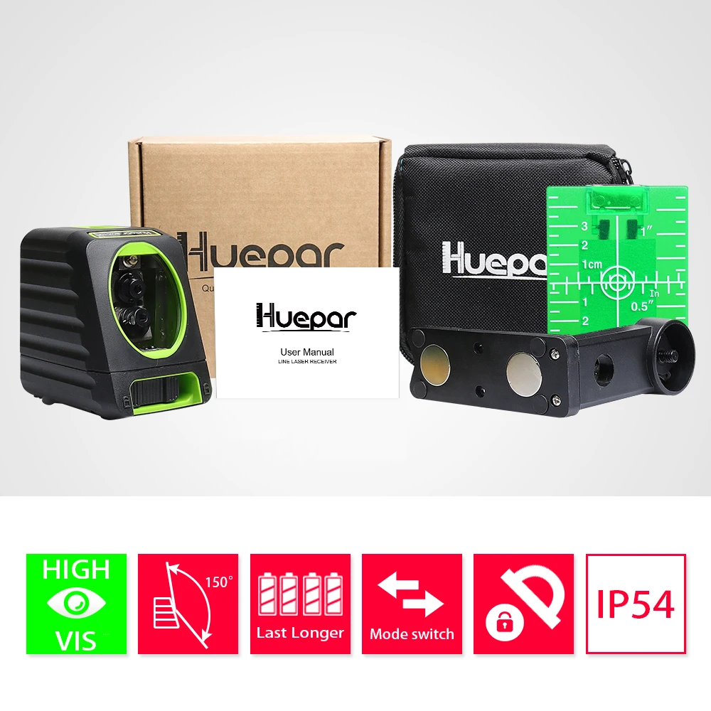 Lasers Verticaux et Horizontaux Autonivelants Huepar Laser à Ligne Croisée à Faisceau Rouge Vert Niveau Laser 150 Degrés pour Utilisation En