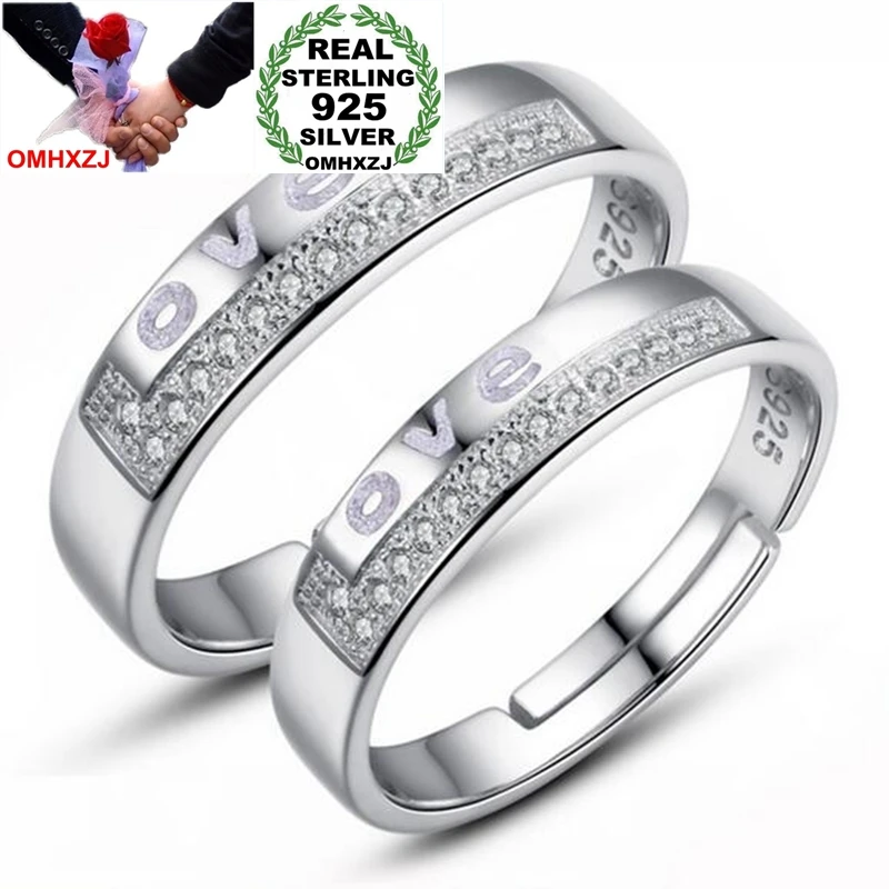 OMHXZJ Wholesale Fashion Super flash Lovers AAA Zircon diamond 925 Sterling Silver open adjust female for Woman Man Ring RG29