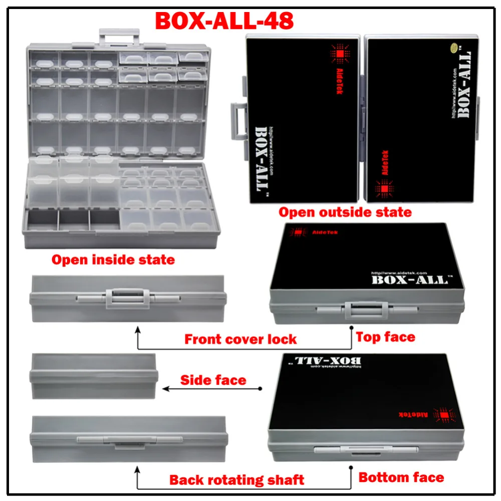 AideTek Box Organizer Craft Beads Storage lids empty enclosure SMD SMT organizer surface mount plastic toolbox label 2BOXALL48