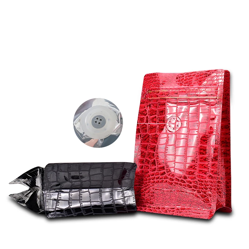 25pcs Heat Sealable Croco Black Red 0.5lb Coffee Bean Package Bag 250g Aluminum Foil Stand Up Zip Lock Coffee Bags with Valve