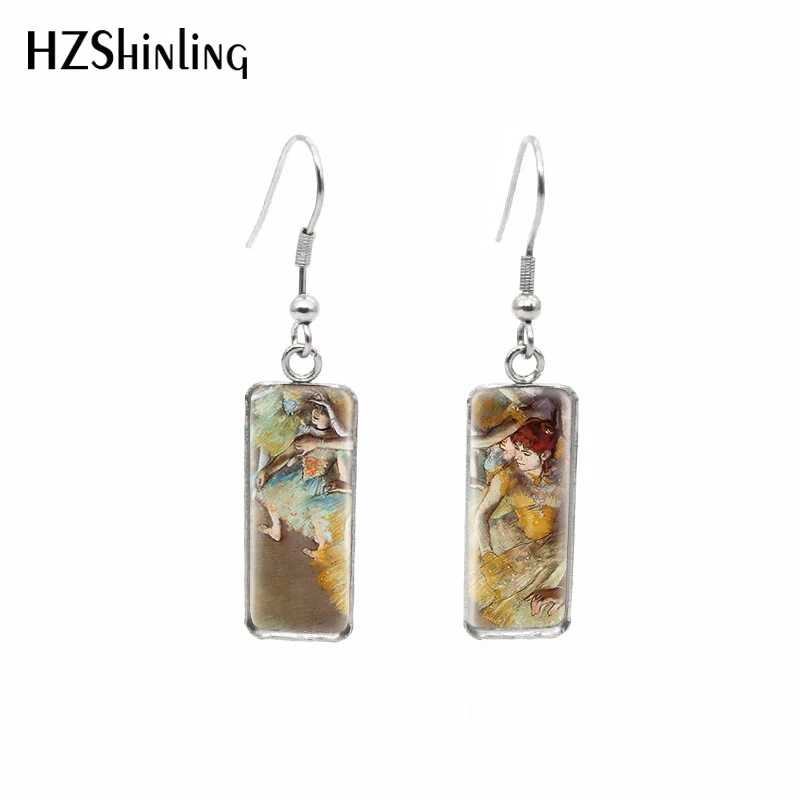 2019 New Degas Rectangular Earring Dancers Fish Hook Earring Handmade Art Glass Dome Photo Jewelry