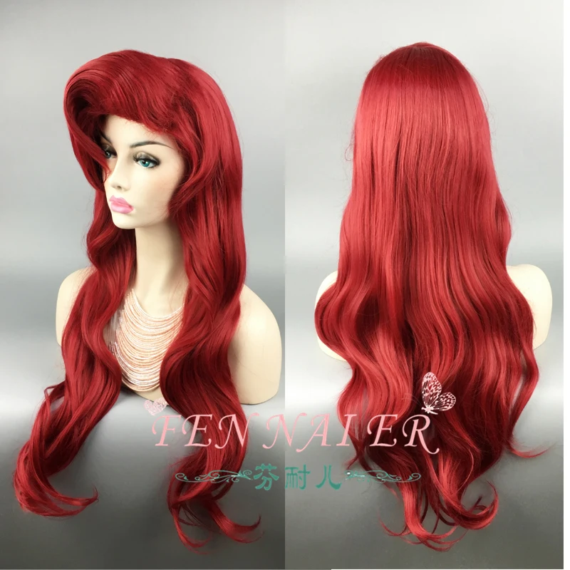 70Cm Nàng Tiên Cá Đỏ Tóc Giả Cơ Thể Tổng Hợp Lượn Sóng Tóc Cosplay Bộ Tóc Giả Công Chúa Ariel Tóc Giả Vai Trò Chơi Trang Phục + tóc Giả Bộ Đội