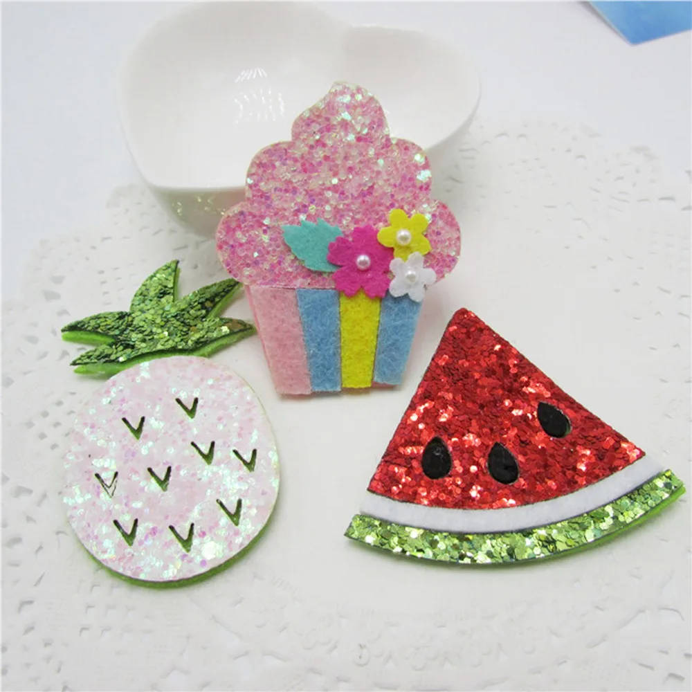 50 teile/los glitter pailletten obst ananas wassermelone eis gepolsterte applique patch für headwear ornament DIY zubehör