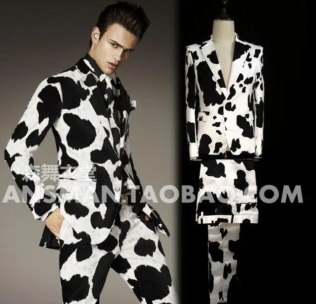 

Male Singer Blazers Pant Set DJ Nightclub Suit Guest The The Same Stlye Cow Suits Men Fashion Blazers Costumes Wedding Set S-5XL