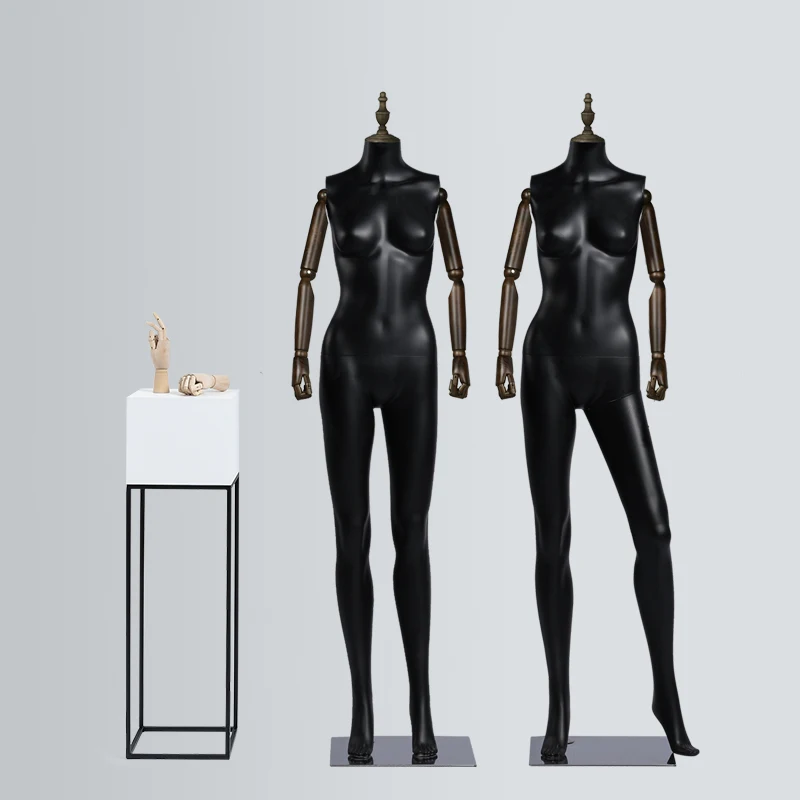 Fashion Style Female Flexible Wooden Hand Mannequin Fiberglass Female Mannequin Black Color Hot Sale