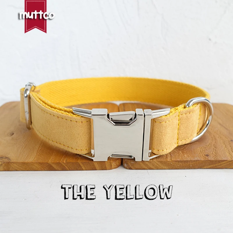 

MUTTCO retailing handmade durable dog collar THE YELLOW customized dog ID tag collar anti-lost pet products leash 5 sizes UDC077