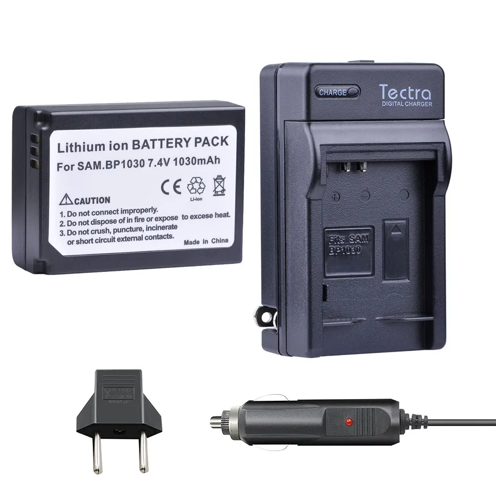 Tectra 1pcs BP-1030 BP 1030 BP1030 Battery + Car Charger for Samsung NX200 NX210 NX300 NX500 NX1000 NX1100 NX-300M Battery