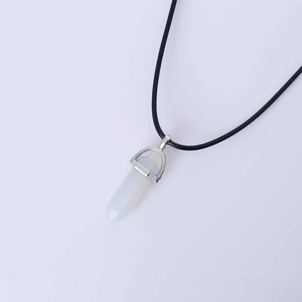 Hexagonal Column Quartz Necklaces turquoises Pink Crystal pendent Necklace For Women Leather Chain Natural Stone Choker Necklace