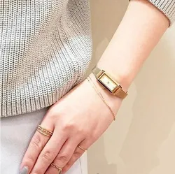 Japanese Style Watch Female Retro Rectangular Full Zircon Dial Lady fashion Watch Steel Watchband Small Golden Quartz Watch