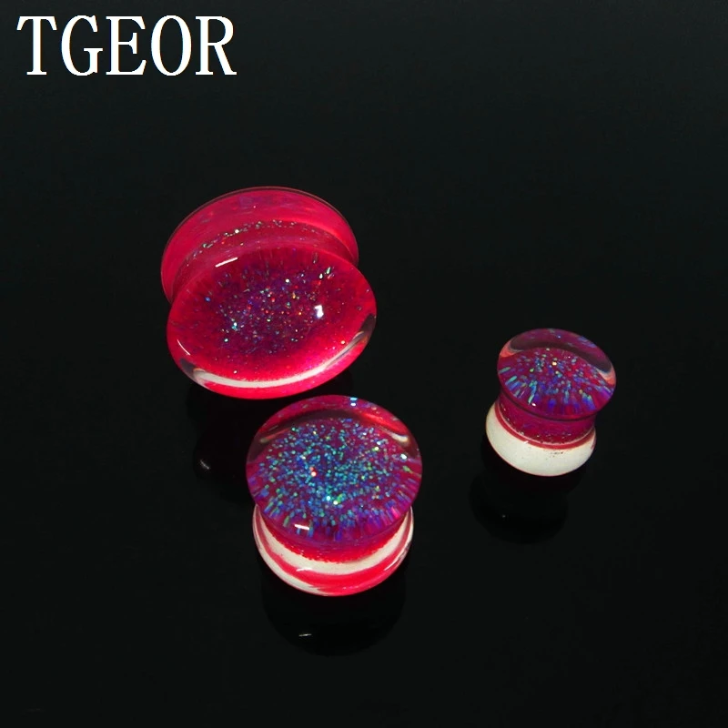 Retail ear expander Hot charm 1 pair mixed gauges inner glitter UV acrylc saddle piercing ear plugs