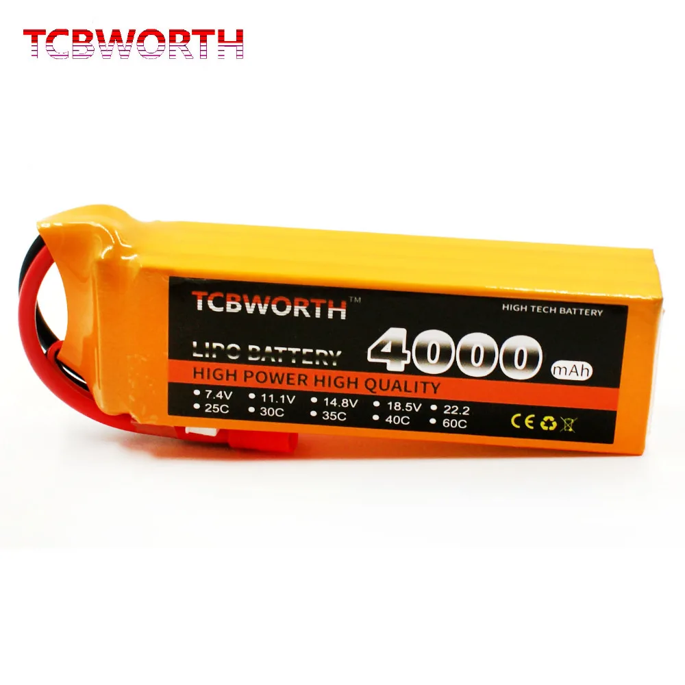 

TCBWORTH RC LiPo Battery 4S 14.8V 4000mAh 35C 60C For RC Helicopter Quadrotor Car boat Drone Truck AKKU With XT60/Deans plug