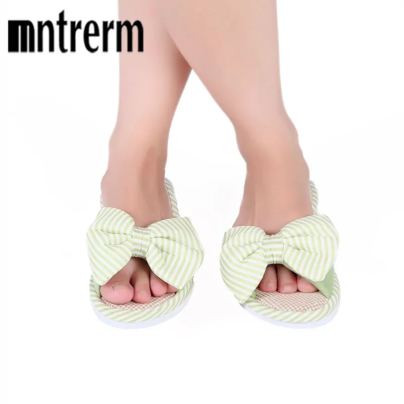 Mntrerm Hot Sale Spring And Autumn Bow House Slippers Women\'s Indoor Shoes Fashion Flax Home Slippers Lucy Refers To At Home