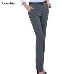 Lenshin-Pantalones ajustables formales de talla grande para mujer, ropa de trabajo de estilo Formal, con cinturón recto, diseño de negocios